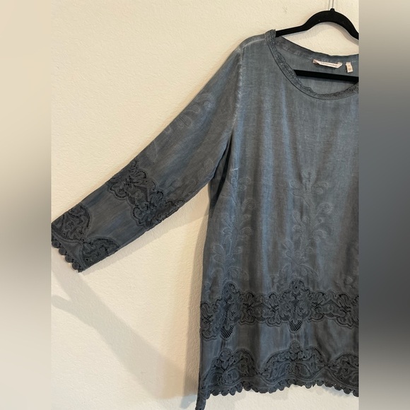 Soft Surroundings Women’s Tunic Top Grey 100% Cotton Lace Longline Cottagecore - Picture 6 of 12